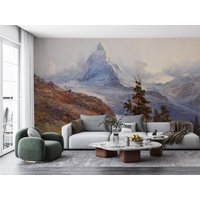 Winter Berggipfel Peel & Stick Wallpaper, Gipfel Abnehmbare Tapete, Landschaft Kunst Malerei Selbstklebende Wandbild von ModernMural