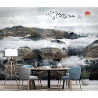 Berg Wandbild Schälen Und Kleben Vogel Tapete Nebel Große Wandtattoos Landschaft von ModernMuralForYou