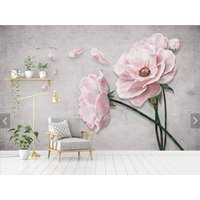 Große Wand Blumen Wandbild, Boho Tapete Abziehen Und Aufkleben, Vinyl Tapete, Leinwand von ModernMuralForYou