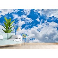 Große Blaue Himmel Wanddeko, Blau Weiß Selbstklebende Tapete, Natur Abnehmbares Wandbild von ModernMuralForYou