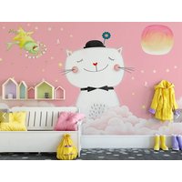 Katzentapete Schälen Und Kleben Wandbild, Tier Tapete, Mädchen Kinderzimmer Rosa Kinderzimmer, Baby Junge Tapete von ModernMuralForYou