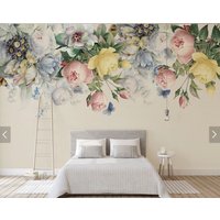 Pfingstrose Tapete Abziehen Und Aufkleben, Große Wand Blumen Wandbild, Boho Tapete, Florales Vinyl Leinwand von ModernMuralForYou