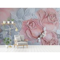 Rosen Tapete Schälen Und Aufkleben 3D Wandbild, Große Wand Blumen Tapete, Floral Vinyl Leinwand von ModernMuralForYou