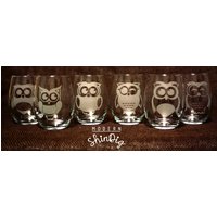 Geätzte Eulen-Weingläser - Set Mit 6 Stemless Oder Standard von ModernShindig