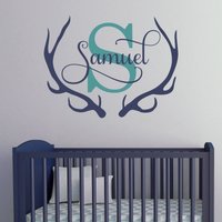 Geweih Name Und Initiale, Namen Aufkleber, Initial Wandtattat, Personalisierter Monogramm Mit von ModernStickerCo