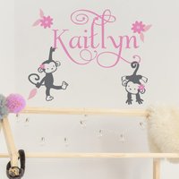 Monkeys & Flowers Personalisierter Vinyl Aufkleber Name Farben Kinderzimmer Kind 364 von ModernStickerCo