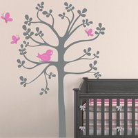 Niedlicher Wunderbaum Mit Schmetterlingen Vogelnest Wandtattat Von | Kinderzimmer Vinyl Sticker Farbwahl Deko Waldtiere C206 von ModernStickerCo