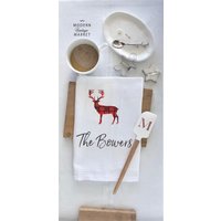 Personalisiertes Weihnacht-Geschirrtuch Tartan Hirsch, Bauernhaus-Dekor Personalisiertes Weihnacht-Geschirrtuch Tartan Hirsch, Bauernhaus-Dekor von ModernVintageMarket