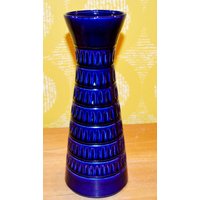 Schöne Keramik Vintage Vase Von Jasba 70Er Jahre Blau Model 1567 /30 Wgk Wgp Op Art Retro Design Mid Century Space Age von ModernVintageProjekt