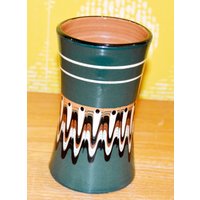 Schöne Kleine Keramik Vintage Vase Made in Bulgaria Grün/Gelb 70Er Jahre Wgk Wgp Op Art Retro Design Mid Century Space Age von ModernVintageProjekt