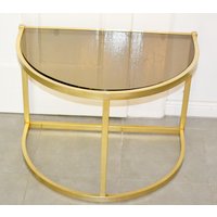 Schöner Halbrunder Vintage Messing Konsolen Tisch Metall /Glas Goldfarben 60Er Jahre Retro Mid Century Shabby Chic Landhausstil von ModernVintageProjekt