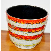 Schöner Vintage Übertopf 50Er Jahre Blumentopf Orange/Beige Ø15cm Seventies Plant Pot Keramik Mid Century Retro von ModernVintageProjekt