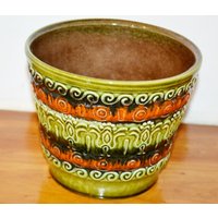 Schöner Vintage Übertopf 70Er Jahre Blumentopf Grün/Orange Fat Lava Seventies Plant Pot Keramik Mid Century Retro von ModernVintageProjekt