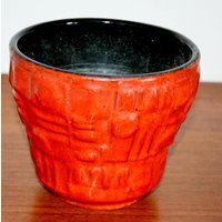 Schöner Vintage Übertopf 70Er Jahre Blumentopf Orange /Schwarz Von Uebelacker Planter Seventies Plant Pot Keramik Mid Century Retro von ModernVintageProjekt