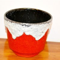 Schöner Vintage Übertopf 70Er Jahre Blumentopf Rot/Beige Fat Lava Seventies Plant Pot Keramik Mid Century Retro von ModernVintageProjekt