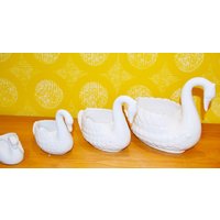 Schönes 70Er Jahre Vintage Pflanzschalen Set Schwäne 4x Keramik Weiß Plant Pot Retro Mid Century Shabby Chic Landhausstil Schwan Swan von ModernVintageProjekt