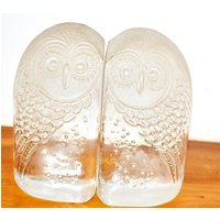 Schwere Massive Vintage Buchstützen Eisglas Eulen Owl 70Er Jahre Mid Century Bookends Retro Shabby Chic von ModernVintageProjekt