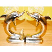 Schwere Vintage Buchstützen Art Deco Messing Delfin 20Er Jahre Mid Century Bookends Retro Sixtys Landhausstil Shabby Chic von ModernVintageProjekt