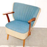 Sehr Formschöner Cocktail Sessel Beige/Blau Fifties 50Er Jahre Retro Mid Century Rockabilly Shabby Chic Landhausstil von ModernVintageProjekt