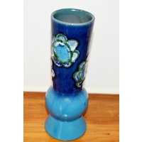 Sehr Schöne Keramik Vintage Vase Von Strehla Blau Retro Mid Century Seventies Space Age Shabby Chic Landhausstil von ModernVintageProjekt
