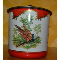 Vintage Blechdose 50Er Jahre Weiß /Rot /Gold Mid Century Retro Danish Design von ModernVintageProjekt