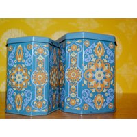 Vintage Blechdosen Set Hellblau Von Salome Jrm Design By Ian Logan Made in England 70Er Jahre Mid Century Retro Danish von ModernVintageProjekt