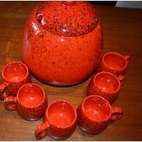 Vintage Bowle Set Rot Keramik 60Er Jahre von ModernVintageProjekt