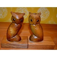 Vintage Buchstützen 60Er Jahre Eulen Owl Retro Mid Century Eichhörnchen Book Ends Bookends Shabby Chic Landhausstil von ModernVintageProjekt