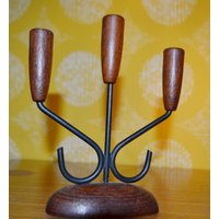Vintage Danish Design Kerzenständer 60Er Jahre Teak Holz /Metal Retro Mid Century von ModernVintageProjekt