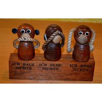 Vintage Flaschenöffner Set Affen Teak 60Er Jahre Kapselheber Korkenzieher Retro Mid Century Nichts Hören Sagen Sehen von ModernVintageProjekt