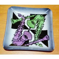Vintage Glas Anbietschale Bunt Saxophon 80Er Jahre Design Klassiker Retro Mid Century Seventies von ModernVintageProjekt