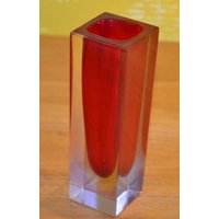 Vintage Glas Block Vase Rot Aus Den 70Er Jahren Retro Mid Century Space Age Glass Seventies 70S Shabby Chic Landhausstil von ModernVintageProjekt