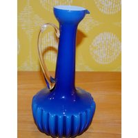 Vintage Glas Vase Retro Design 70Er Jahre Blau /Weiß Space Age Mid Century Shabby Chic Landhausstil von ModernVintageProjekt