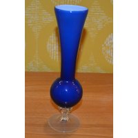 Vintage Glas Vase Retro Design 70Er Jahre Blau Space Age Mid Century Shabby Chic Landhausstil von ModernVintageProjekt