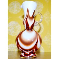 Vintage Glas Vase Rot Opaline Weiß /Braun Retro Design 70Er Jahre Space Age Mid Century von ModernVintageProjekt