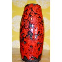 Vintage Keramik Vase 70Er Jahre Rot/Orange /Schwarz Wgk Retro Mid Century von ModernVintageProjekt