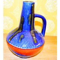 Vintage Keramik Vase Blau/Rot Fat Lava Design 70Er Jahre Space Age Mid Century Retro von ModernVintageProjekt