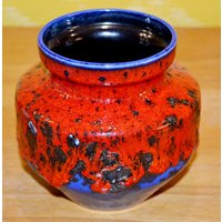 Vintage Keramik Vase Blau/Rot Von Bay 70Er Jahre Fat Lava Space Age Wgk Wkp Retro Mid Century Shabby Chic Landhausstil von ModernVintageProjekt