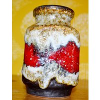 Vintage Keramik Vase Model 141/15 Fat Lava Design 70Er Jahre Rot /Beige Retro Space Age Mid Century von ModernVintageProjekt