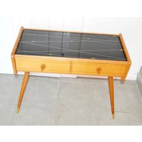 Vintage Mini Kommode Mit Glasplatte Schwarz /Bunt Retro Mid Century Rockabilly Holz 50Er Jahre Fifties Shabby Chic Landhausstil von ModernVintageProjekt