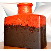 Vintage Scheurich Keramik Vase Blockvase 70Er Jahre Orange Space Age Retro Mid Century von ModernVintageProjekt