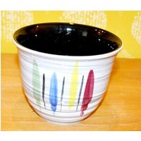 Vintage Übertopf 50Er Jahre Blumentopf Keramik Beige/Braun /Blau Mid Century Retro Plant Pot Wgk von ModernVintageProjekt