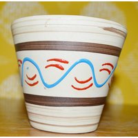 Vintage Übertopf 50Er Jahre Blumentopf Keramik Beige/Braun /Blau Mid Century Retro Plant Pot Wgk von ModernVintageProjekt