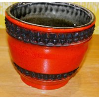 Vintage Übertopf 70Er Jahre Blumentopf Keramik Rot/Schwarz Plant Pot Wgk Mid Century Retro Shabby Chic Landhausstil von ModernVintageProjekt