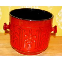 Vintage Übertopf 70Er Jahre Blumentopf Plant Pot Flower Ø15 Keramik Rot Wgkmid Century Retro Shabby Chic Landhausstil von ModernVintageProjekt