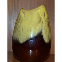 Vintage Vase 70Er Jahre Braun Gelb Retro Falt Lava Fischmaul 50Er Glaze von ModernVintageProjekt