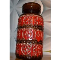 Vintage Vase 70Er Jahre Rot Braun Dekor Bumen Seventies von ModernVintageProjekt