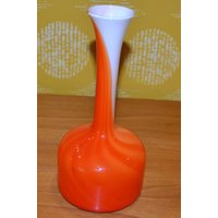 Wunderschöne Seltene Vintage Glas Vase Orange/Weiß 70Er Jahre Design Klassiker Retro Mid Century Space Age von ModernVintageProjekt
