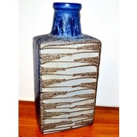 Wunderschöne Vintage Keramik Vase Scheurich Zig Zag Flaschenvase 70Er Jahre Blau Shabby Chic Space Age Design Retro Mid Century von ModernVintageProjekt