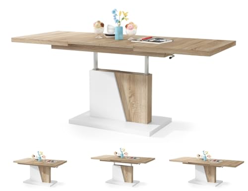 Moderner Esszimmertisch Grand - Esstisch - bis 180cm ausziehbar – höhenverstellbar - Küchentisch - Kitchen Table - 120x70cm - 05 - Sonoma Eiche + Weiß von Moderner